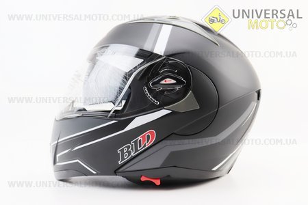 Шолом модуляр, закритий з відкидним підборіддям+відкидні окуляри BLD-158 М (57-58см), ЧОРНИЙ матовий з біло-сірим малюнком. BLD (Шоломи / UM3602-V54)