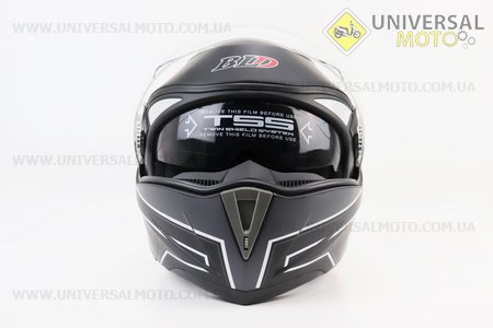 Шолом модуляр, закритий з відкидним підборіддям+відкидні окуляри BLD-158 М (57-58см), ЧОРНИЙ матовий з біло-сірим малюнком. BLD (Шоломи / UM3602-V54)