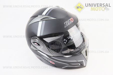 Шолом модуляр, закритий з відкидним підборіддям+відкидні окуляри BLD-158 М (57-58см), ЧОРНИЙ матовий з біло-сірим малюнком. BLD (Шоломи / UM3602-V54)