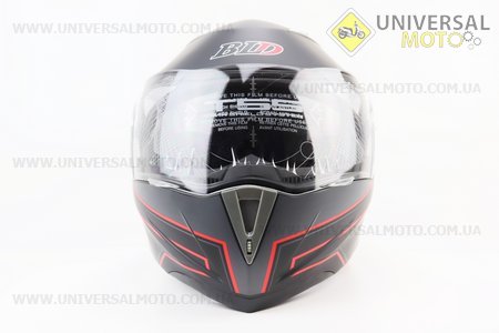 Шолом модуляр, закритий з відкидним підборіддям+відкидні окуляри BLD-158 М (57-58см), ЧОРНИЙ матовий з червоно-сірим малюнком. BLD (Шоломи / UM3602-V55)