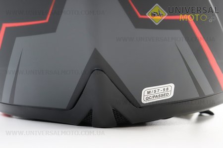 Шолом модуляр, закритий з відкидним підборіддям+відкидні окуляри BLD-158 М (57-58см), ЧОРНИЙ матовий з червоно-сірим малюнком. BLD (Шоломи / UM3602-V55)