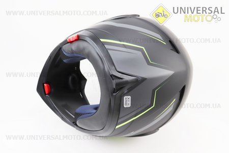 Шолом модуляр, закритий з відкидним підборіддям+відкидні окуляри BLD-158 М (57-58см), ЧОРНИЙ матовий з салатово-сірим малюнком. BLD (Шоломи / UM3602-V56)