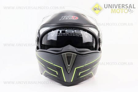 Шолом модуляр, закритий з відкидним підборіддям+відкидні окуляри BLD-158 М (57-58см), ЧОРНИЙ матовий з салатово-сірим малюнком. BLD (Шоломи / UM3602-V56)
