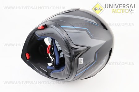 Шолом модуляр, закритий з відкидним підборіддям+відкидні окуляри BLD-158 М (57-58см), ЧОРНИЙ матовий з синьо-сірим малюнком. BLD (Шоломи / UM3602-V57)