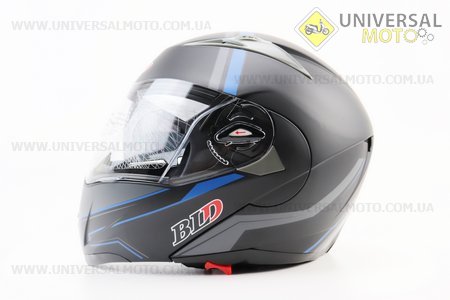 Шолом модуляр, закритий з відкидним підборіддям+відкидні окуляри BLD-158 М (57-58см), ЧОРНИЙ матовий з синьо-сірим малюнком. BLD (Шоломи / UM3602-V57)