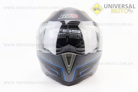 Шолом модуляр, закритий з відкидним підборіддям+відкидні окуляри BLD-158 М (57-58см), ЧОРНИЙ матовий з синьо-сірим малюнком. BLD (Шоломи / UM3602-V57)