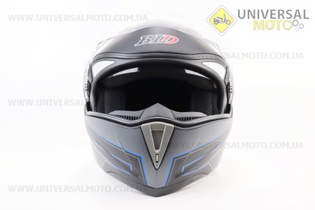 Шолом модуляр, закритий з відкидним підборіддям+відкидні окуляри BLD-158 М (57-58см), ЧОРНИЙ матовий з синьо-сірим малюнком. BLD (Шоломи / UM3602-V57)