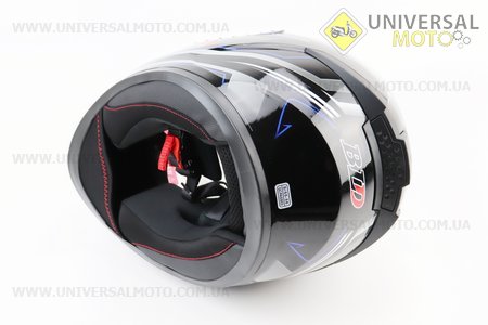 Шолом інтеграл, закритий BLD-M63 S (55-56см), ЧОРНИЙ глянець з синьо-біло-сірим малюнком. BLD (Шоломи / UM3602-V63)