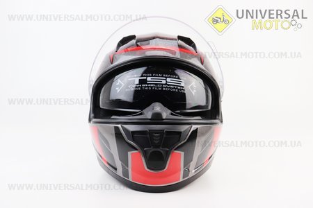 Шолом інтеграл, закритий (сертифікація DOT)+відкидні окуляри BLD-M67 S (55-56см), СІРИЙ глянець з червоно-чорним малюнком. BLD (Шоломи / UM3602-V77)