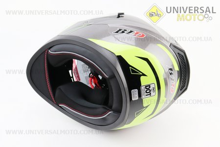 Шолом інтеграл, закритий (сертифікація DOT)+відкидні окуляри BLD-M67 S (55-56см), СІРИЙ глянець з салатово-чорним малюнком. BLD (Шоломи / UM3602-V78)