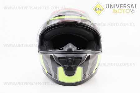 Шолом інтеграл, закритий (сертифікація DOT)+відкидні окуляри BLD-M67 S (55-56см), СІРИЙ глянець з салатово-чорним малюнком. BLD (Шоломи / UM3602-V78)