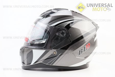 Шолом інтеграл, закритий (сертифікація DOT)+відкидні окуляри BLD-M67 М (57-58см), СІРИЙ глянець з біло-чорним малюнком. BLD (Шоломи / UM3602-V84)