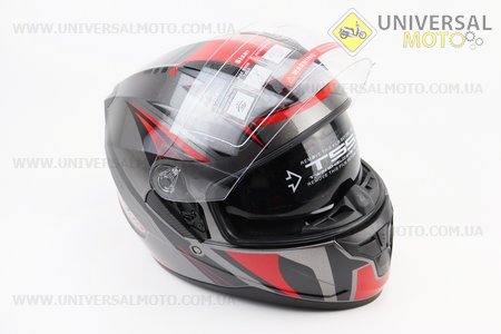 Шолом інтеграл, закритий (сертифікація DOT)+відкидні окуляри BLD-M67 М (57-58см), СІРИЙ глянець з червоно-чорним малюнком. BLD (Шоломи / UM3602-V85)