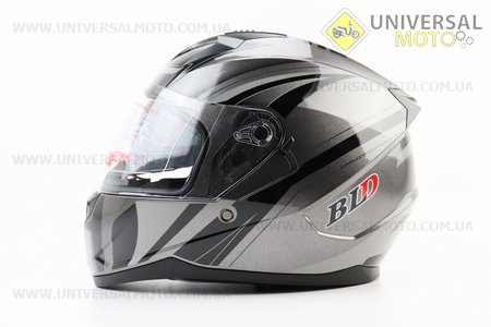 Шолом інтеграл, закритий (сертифікація DOT)+відкидні окуляри BLD-M67 М (57-58см), СІРИЙ глянець з сіро-чорним малюнком. BLD (Шоломи / UM3602-V86)