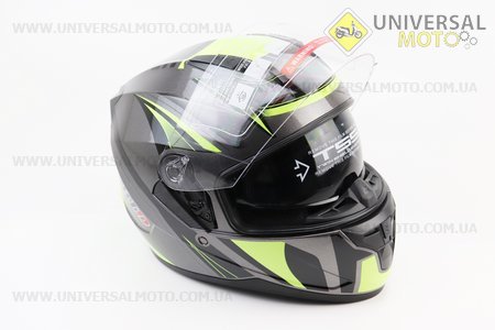 Шолом інтеграл, закритий (сертифікація DOT)+відкидні окуляри BLD-M67 М (57-58см), СІРИЙ глянець з салатово-чорним малюнком. BLD (Шоломи / UM3602-V87)