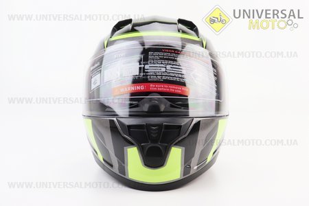 Шолом інтеграл, закритий (сертифікація DOT)+відкидні окуляри BLD-M67 М (57-58см), СІРИЙ глянець з салатово-чорним малюнком. BLD (Шоломи / UM3602-V87)