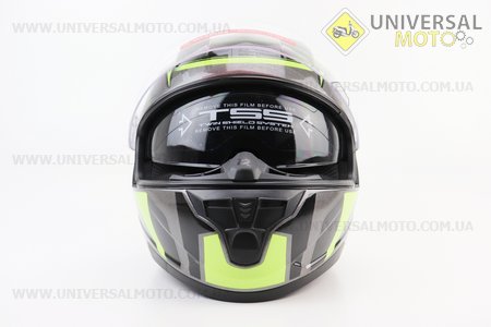 Шолом інтеграл, закритий (сертифікація DOT)+відкидні окуляри BLD-M67 М (57-58см), СІРИЙ глянець з салатово-чорним малюнком. BLD (Шоломи / UM3602-V87)