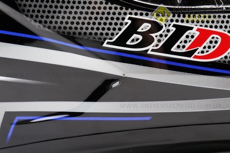 УЦІНКА Шолом інтеграл, закритий BLD-M63 М (57-58см), ЧОРНИЙ глянець з синьо-біло-сірим малюнком (подряпини, див. фото). BLD (Шоломи / UM3603-V03)