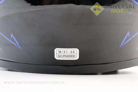 УЦІНКА Шолом інтеграл, закритий BLD-M63 М (57-58см), ЧОРНИЙ глянець з синьо-біло-сірим малюнком (подряпини, див. фото). BLD (Шоломи / UM3603-V03)