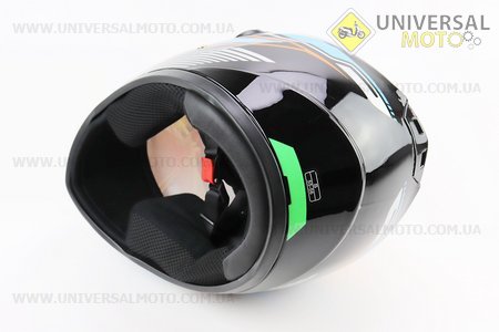 Шолом інтеграл, закритий HF-111 S, ЧОРНИЙ глянець з оранжево-синім малюнком Q249 (можливі потертості). FXW (Шоломи / UM3603-V09)