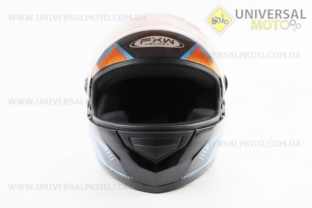 Шолом інтеграл, закритий HF-111 S, ЧОРНИЙ глянець з оранжево-синім малюнком Q249 (можливі потертості). FXW (Шоломи / UM3603-V09)