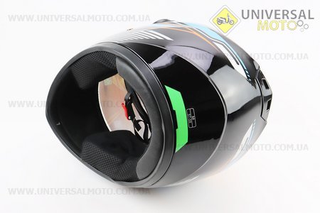 Шолом інтеграл, закритий HF-111 M, ЧОРНИЙ глянець з оранжево-синім малюнком Q249 (можливі потертості). FXW (Шоломи / UM3603-V10)