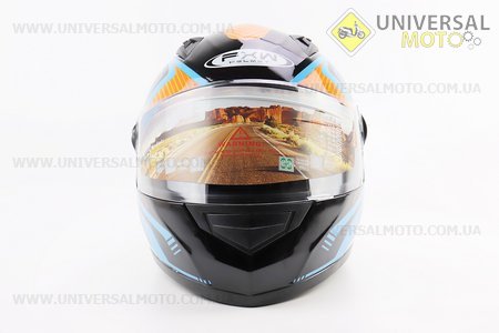 Шолом інтеграл, закритий HF-111 M, ЧОРНИЙ глянець з оранжево-синім малюнком Q249 (можливі потертості). FXW (Шоломи / UM3603-V10)