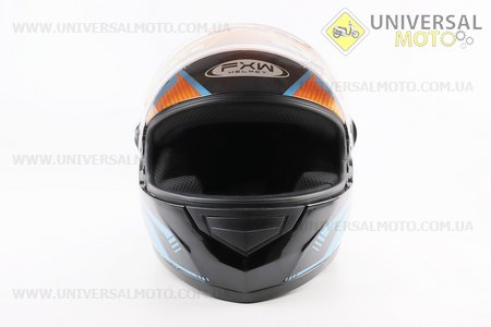 Шолом інтеграл, закритий HF-111 L, ЧОРНИЙ глянець з оранжево-синім малюнком Q249 (можливі потертості). FXW (Шоломи / UM3603-V11)