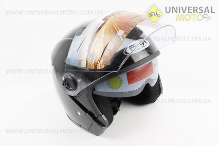 Шолом відкритий+окуляри HF-223 S, ЧОРНИЙ глянець (можливі потертості, дефекти фарбування). FXW (Шоломи / UM3603-V12)