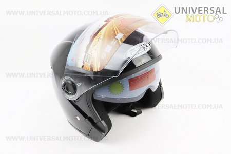 Шолом відкритий+окуляри HF-223 M, ЧОРНИЙ глянець (можливі потертості, дефекти фарбування). FXW (Шоломи / UM3603-V13)