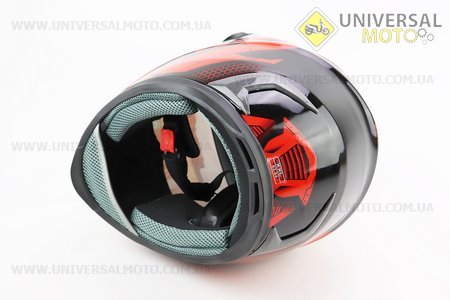 Шолом інтеграл, закритий HF-122 XXL, ЧОРНИЙ глянець з червоно-сірим малюнком IRON Q238 (можливий непрацюючий повітрозабірник, потертості). FXW (Шоломи / UM3603-V20)