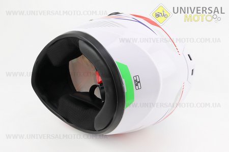 Шолом інтеграл, закритий HF-111 S, БІЛИЙ глянець з синьо-червоним малюнком Q249 (можливі потертості). FXW (Шоломи / UM3603-V21)