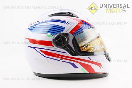 Шолом інтеграл, закритий HF-111 S, БІЛИЙ глянець з синьо-червоним малюнком Q249 (можливі потертості). FXW (Шоломи / UM3603-V21)