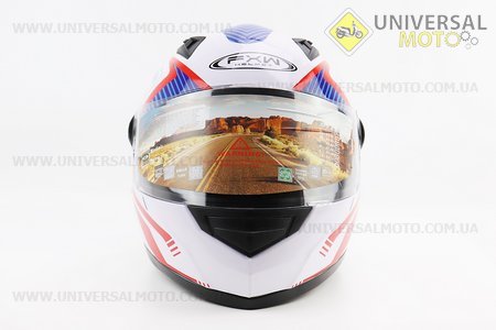 Шолом інтеграл, закритий HF-111 S, БІЛИЙ глянець з синьо-червоним малюнком Q249 (можливі потертості). FXW (Шоломи / UM3603-V21)