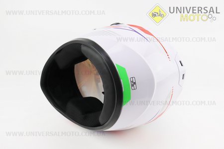 Шолом інтеграл, закритий HF-111 M, БІЛИЙ глянець з синьо-червоним малюнком Q249 (можливі потертості, дефекти фарбування). FXW (Шоломи / UM3603-V22)