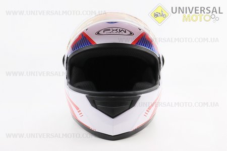 Шолом інтеграл, закритий HF-111 M, БІЛИЙ глянець з синьо-червоним малюнком Q249 (можливі потертості, дефекти фарбування). FXW (Шоломи / UM3603-V22)