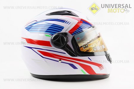 Шолом інтеграл, закритий HF-111 L, БІЛИЙ глянець з синьо-червоним малюнком Q249 (можливі потертості). FXW (Шоломи / UM3603-V23)
