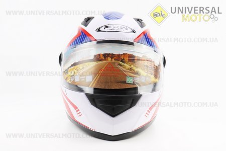 Шолом інтеграл, закритий HF-111 L, БІЛИЙ глянець з синьо-червоним малюнком Q249 (можливі потертості). FXW (Шоломи / UM3603-V23)