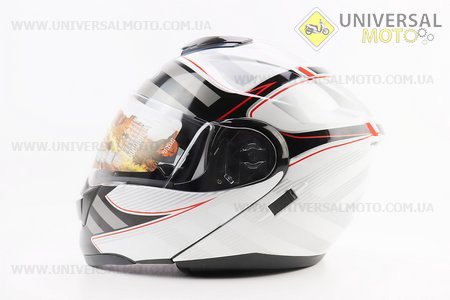 Шолом модуляр, закритий з відкидним підборіддям+відкидні окуляри HF-119 L, БІЛИЙ глянець з чорно-сірим малюнком. FXW (Шоломи / UM3603-V24)