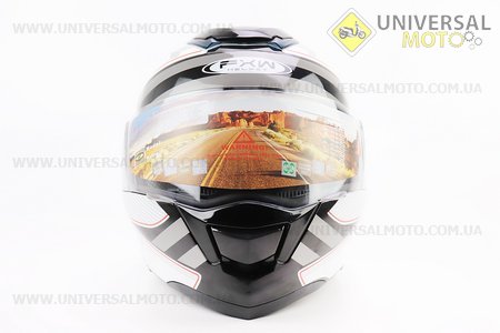 Шолом модуляр, закритий з відкидним підборіддям+відкидні окуляри HF-119 L, БІЛИЙ глянець з чорно-сірим малюнком. FXW (Шоломи / UM3603-V24)
