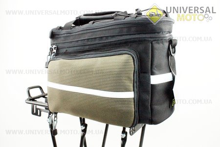 Сумка трансформер на багажник, раскладные боковые карманы, светоотражающие полосы,черно-серая SCB-302