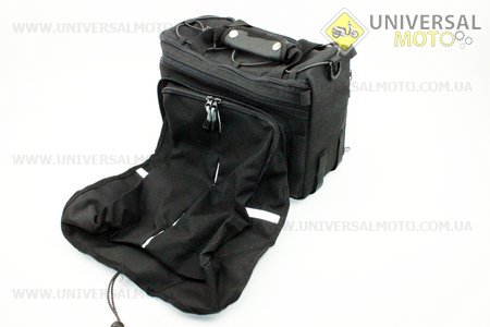 Сумка трансформер на багажник, раскладные боковые карманы, светоотражающие полосы,черно-серая SCB-302