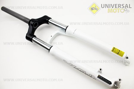 Вилка 26" амортизационная, без резьбы 1-1/8" (28,6мм), шток 255мм, с ходом 100мм, Disk-brake, Preload, алюминиевая, белая SF13-XCM