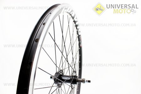Колесо 26" заднее MTB "капля" обод алюминиевый, втулка QUANDO 14Gx36H в сборе, под вольнобег, диск. тормоз, крепл. гайка "GRAVITY"