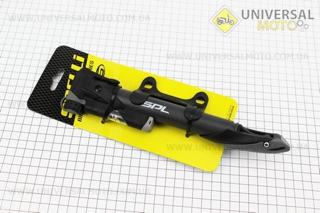 Насос пластмасовий з вузьким манометром, Т-ручкою, чорний SPM-1961P. SPELLI (Велоінструмент / UM4071-V78)