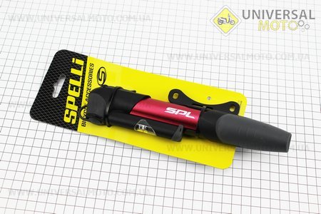 Насос алюмінієвий з вузьким манометром, Т-ручкою, червоний SPM-1961A. SPELLI (Велоінструмент / UM4071-V83)