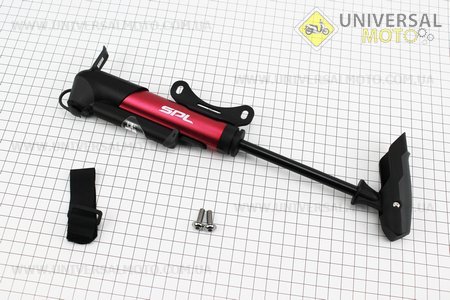 Насос алюмінієвий з вузьким манометром, Т-ручкою, червоний SPM-1961A. SPELLI (Велоінструмент / UM4071-V83)