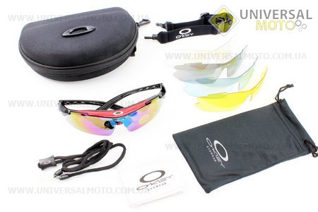 Очки красно-черные + линзы сменные 5 комплект + набор для ухода, в чехле жестком. Oakley (Велоэкипировка / UM4080-V14)