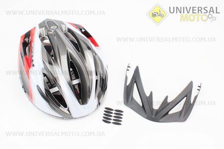 Шлем велосипедный L (59-65 см) съемный козырек, 10 вент. отверстия, системы регулировки по размеру Divider и Run System SRS, черно-бело-красный 4000. SPELLI (Велоэкипировка / UM4080-V32)