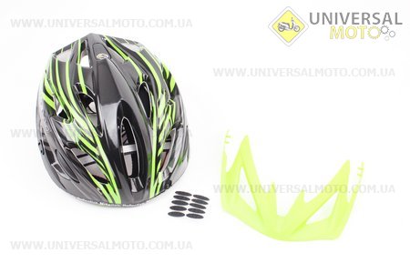 Шлем велосипедный M (55-61 см) съемный козырек, 18 вент. отверстия, системы регулировки по размеру Divider и Run System SRS, черно-зеленый SBH-5900. SPELLI (Велоэкипировка / UM4080-V47)